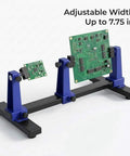 Adjustable PCB Holder Frame With 360 Degree Rotation For Soldering And Pro Grade Repairs And Easy Inspection Stand showcasing two secured circuit boards on a sturdy stand