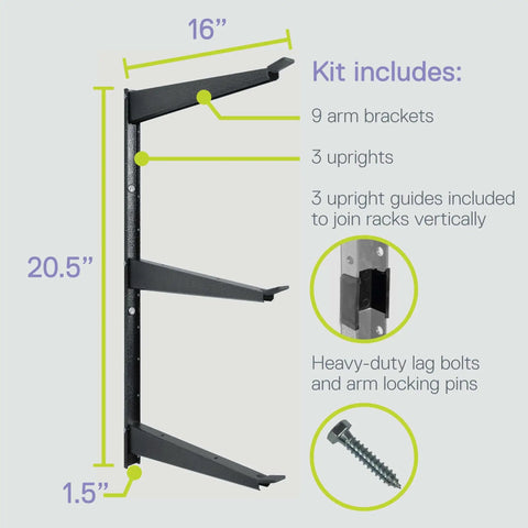 Heavy Duty Wall Mounted Lumber Storage Rack 720 Lbs Capacity 3 Tier Wide Wood Shelving With Adjustable Arms Steel Construction Built Tough For Garage Basement And Pantry Storage Solution diagram