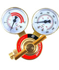Acetylene Regulator Gas Gauge CGA-200 With Rear Connector For Welding, LDB Series, dual gauges, bronze color, front view.