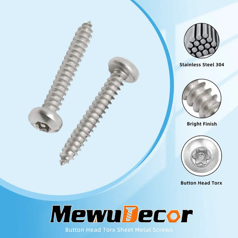 #14 X 2 Inch Stainless Steel Button Head Torx Sheet Metal Screws 304 Grade with bright finish for secure installations.
