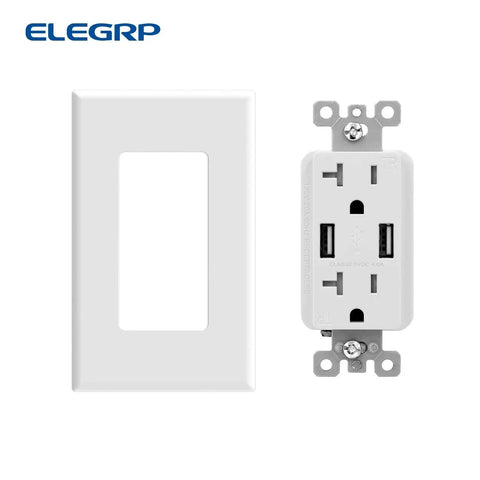 Dual USB Wall Outlet With 4.0A Fast Charging, 20 Amp Duplex Tamper Resistant Receptacle, Wall Plate Included, Glossy White