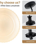 puncoll 13.8‘’ Vintage Milk Glass Pendant Light Kitchen Island close-up of milk white glass lampshade and black ceiling plate
