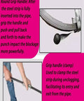 Heavy Duty Steel Tape Drain Snake For Tough Main Sewer Clogs And Grease Buildup Professional Unblock Rod with round grip handle usage.