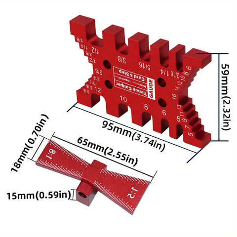 Hella Precise Woodworking Dovetail Jig Crafted From Durable Aluminum Alloy Marking Template showing precise tenon widths with red anodized finish.