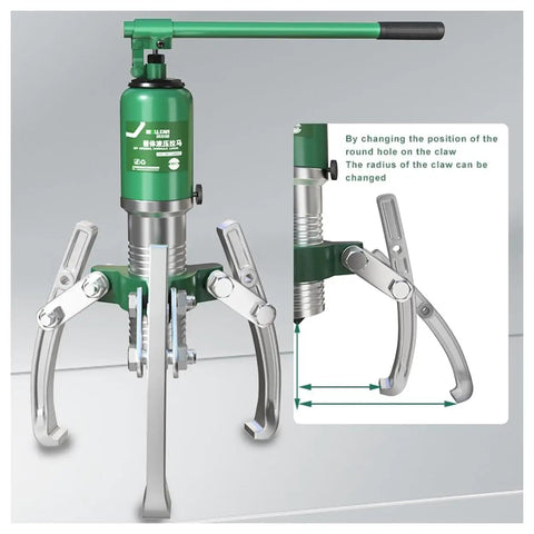 Heavy Duty Hydraulic Gear Puller Bragging Thirty Ton Capacity Rock Solid Bearing Extractor Kit with two and three jaws.