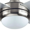 Close-up of 52 Inch Ceiling Fan with Brushed Nickel Body and Silver Blades, perfect indoor upgrade for living room or office.