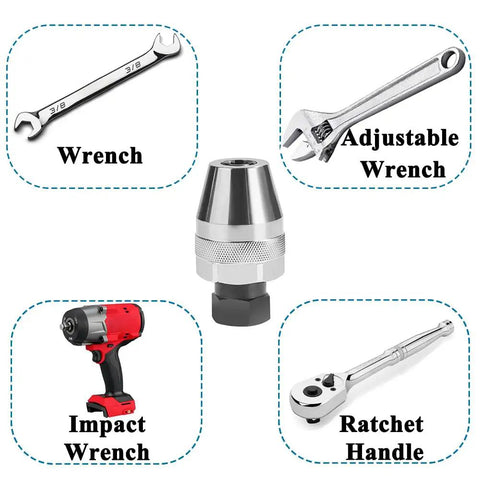 Heavy Duty Damaged Bolt And Stud Extractor Tool with wrench, impact wrench, adjustable wrench, and ratchet handle