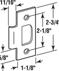 Dead Nuts Secure Heavy Duty Stainless Steel T Strike Door Plate dimensions illustration showing size 2-3/4in by 1-1/8in for secure entry.