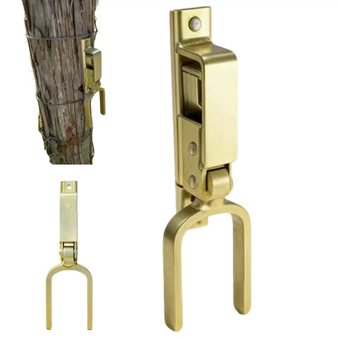 Farm Gate Latch Instant Locking Fence Gate Latch Heavy-Duty One-Hand Gates Locks for Farm, Ranch & Backyard, Wood, Metal & Pipe Gates mounted on a wooden post.
