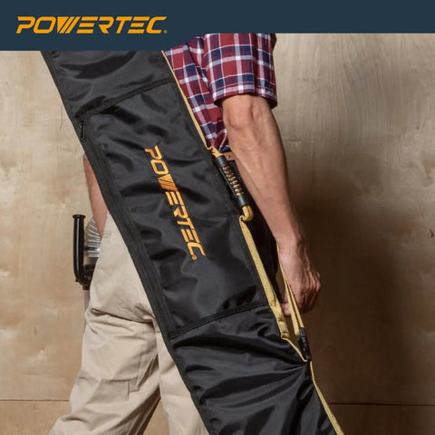 Straight Up Rugged Heavy Duty Case For Your 59 Inch Track Saw Guide Rail Featuring Thick Dual Padded Sleeves Universal Router Track Bag Shop Or Jobsite Gear, carried by a person.