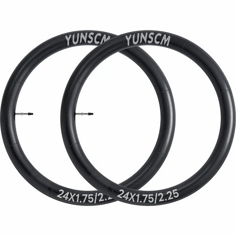 Two Pack Beefy 24 Inch Heavy Duty Bike Tubes 24x1.75 To 24x2.25 45 57 507 With 48mm Presta Valve shown side by side