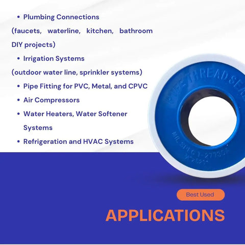 Three Quarter Inch PTFE Teflon Tape Pro Grade 520 Inches Long For Plumbers And Pipe Fittings, Leak Proof for Air Water Lines
