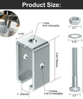 Product size diagram for 8 Pack Beefy Heavy Duty Steel Trolley Track Hanger Brackets For 1-5/8 Inch Strut Channel Universal Mounts