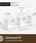Sliding Closet Door Floor Roller Guide With Adjustable Width Three-Roller System For Bypass Doors, Easy Install, White Finish, Durable Track Support For Smooth, Centered Door Movement, showing dimensions.