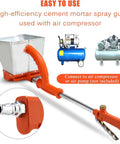 Knock Out Wall Plaster And Stucco Projects Swiftly With This Portable Pneumatic Mortar Sprayer showing the gun with air compressor connection.