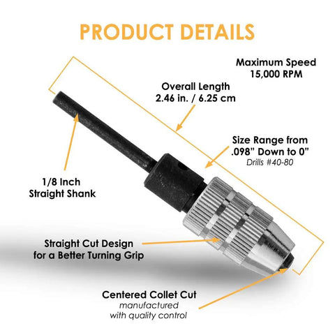 Keyless Micro Drill Chuck Adapter With 1/8 Inch Straight Shank, 3 Collets, Tiny Drill Bit Chuck For Dremel And Power Tools