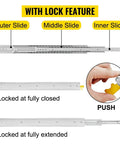 Heavy Duty Drawer Slides 18 To 60 Inch Adjustable Full Extension With 3 Fold Guide Rail And Ball Bearing 76mm Wide Industrial Grade