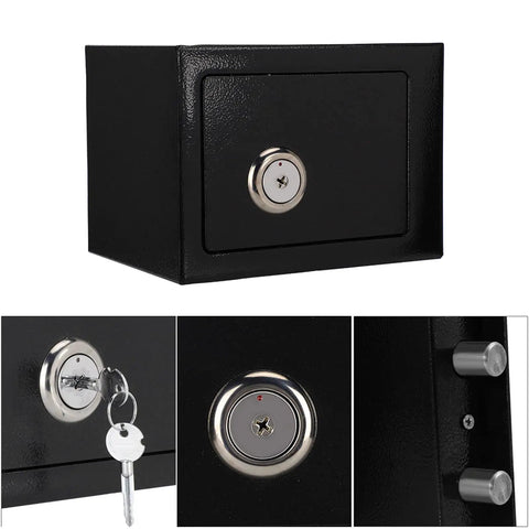 Steel Safe Box With Key Lock For Home And Office Use, Heavy-Duty Anti-Theft Jewelry Cash And Document Storage, shown with key and lock details
