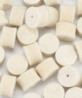 Fifty Piece White Thirteen Millimeter Wool Felt Polishing Buffing Wheels With Four Shank Adapters feature dense white felt for refining surfaces.