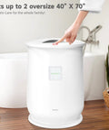 Person using Hot Towel Warmer Bucket For Home Spa Vibe Portable Unit With Auto Shut Off Fits Two 40x70 Towels LED Display