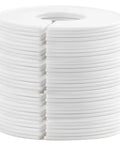 Stack of 30 white plastic closet dividers, part of the 30 Pack White Closet Dividers for Baby Clothes, No Fuss Easy Label System.