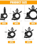 60 Piece All In One Car Wire Loom Harness Routing Clips Kit 6 Size Assortment Releasable Push Mount Tie Wraps And Wiring Retainers Durable Nylon Universal Clips For Vehicle Boat Trailer UTV And More showing product size dimensions and quantity.