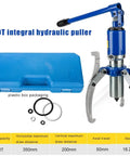Garage Ready 20 Ton Hydraulic Gear Puller With Adjustable Two Or Three Jaw Setup And Quick Change Cassette For Easy On The Fly Hub Bearing Splitter And Flange Work in blue case, displays tool features.