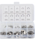 Durable Stainless Steel E Clip Assortment Kit 120 Pcs External Retaining Rings Set With Storage Box Includes 1.5 2.5 3 4 5 6 7 8 9 10 Mm Sizes For Shaft Fasteners Oil Resistant And Heat Treated