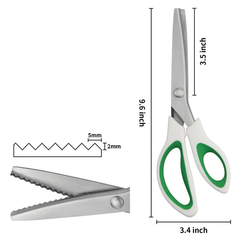 Pinking Shears 9 Inch Zigzag Craft Scissors With Decorative Edge For Fabric Cutting And Dressmaking, ergonomic grips, stainless steel blades.