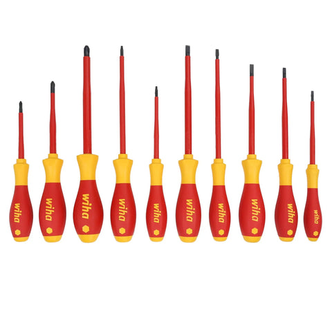 Insulated SoftFinish Cushion Grip Screwdriver Tray Set, Ten Piece, Slotted 3.5 4.5 5.5 6.5 Mm, Phillips One Two Three, Square One Two