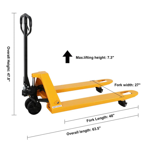 Heavy Duty Manual Pallet Jack With 5500 Lbs Capacity No Sweat Hydraulic System Ironclad Frame Big Load Hauler For Commercial Warehouses And Smooth Fork Moves