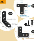 24 Pack Black Stainless Steel L Brackets And Corner Braces Kit With 88 Screws dimensions and details for DIY projects.
