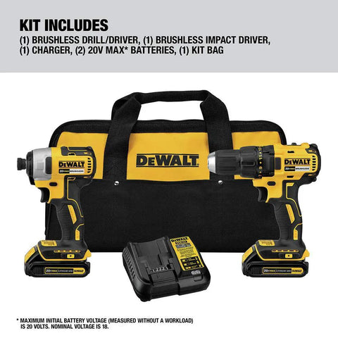 20V Max Compact Drill And Driver Power Tool Kit For Versatile Home Repair includes drill, impact driver, batteries, charger, and kit bag.