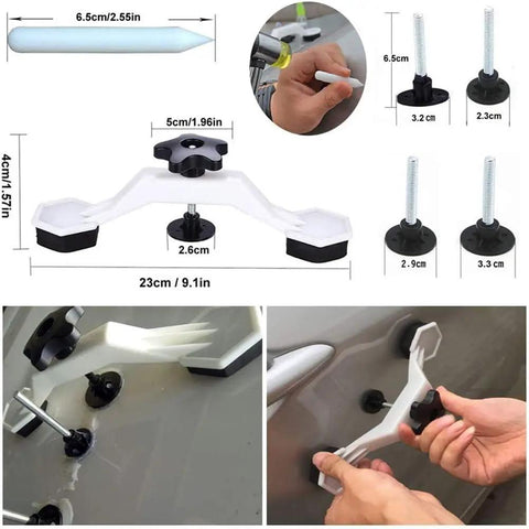 Paintless Dent Repair Kit With Adjustable Width Dent Lifter And Bridge Puller, 45-Piece Glue Tab Set And Glue Gun For Car Body, Motorcycle, And Refrigerator Dents, Easy Durable Dent Removal For DIYers, 23cm bridge puller with glue tabs
