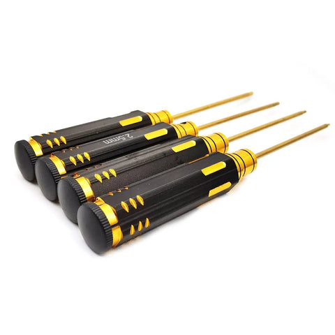 Four Piece Hex Driver Set Steel Allen Keys Kit for RC Gear 1.5 Mm, 2.0 Mm, 2.5 Mm, 3.0 Mm with Titanium Nitride Coating and Alloy Handle