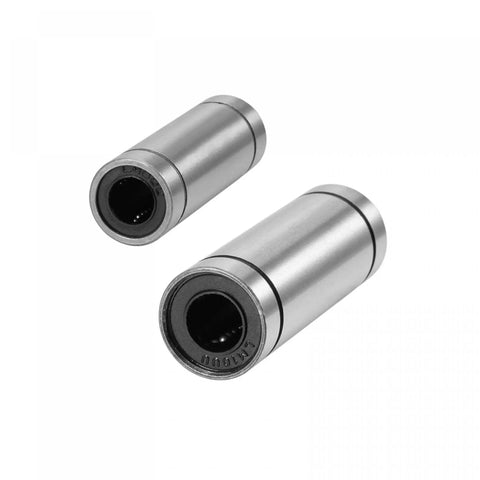 Eight Piece Kit Of Extra Long LM8LUU And LM10LUU Linear Ball Bearings ideal for CNC routers and 3D printers, chrome steel housing.