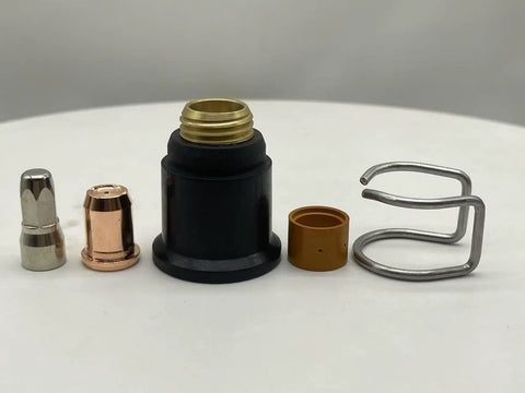 OEM 23Pcs S75 Plasma Cutter Must-Have Replacement Parts Kit with electrode, nozzle, retaining cap, swirl ring, and stand-off.