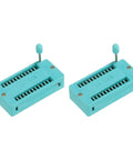 Universal ZIF IC Test Socket 24 Pin 2.54mm Pitch For Microcontrollers Chips Breadboards And IC Programming Dope For Prototyping And DIY Projects 2 Pack, shown in green housing.