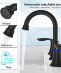 Two-Handle Eight Inch Widespread Bathroom Sink Faucet Matte Black Lavatory Faucet Three Hole 360 Degree Swivel Spout