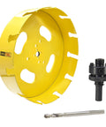 10 Inch Tungsten Carbide Tipped Hole Saw Set With 254mm Teeth 2.25 Inch Deep 5/8-18 Arbor Includes Pilot Drill And Arbor 3 Piece Kit