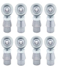 Heavy Duty Heat Treated Heim Joints For Street Rods And Race Trucks 1/2 X 5/8 18 Thread Swivel Ball Ends With Bung Zinc Coated Steering Linkage Kit 4 Pack showing two rows of four joints.