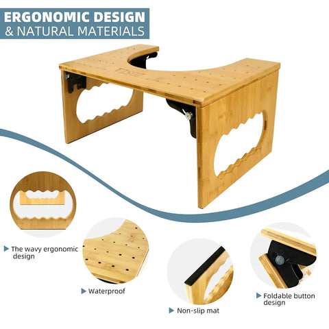 Foldable Bamboo Squatting Toilet Stool With Non Slip Mat For Adults And Kids, 8.1 Inch Height, No Installation, Fits All Toilets