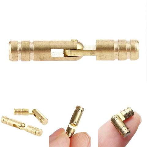 Close-up of Set Of 20 Dope Mini Copper Barrel Hinges For Small Boxes And Cases, Concealed Hidden Brass Cabinet Hardware