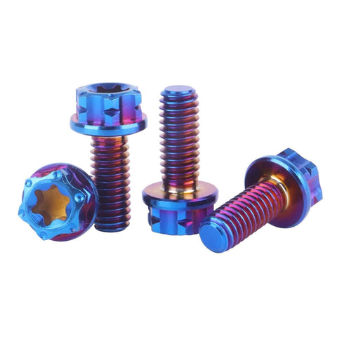 Set Of 4 Titanium Torx Head Flange Bolts M4 10mm 15mm 20mm Burnt Blue For Motorcycle And Bicycle Ultra Lightweight High Strength Hardware