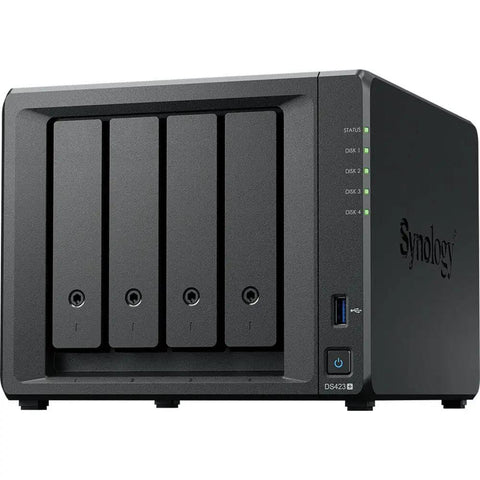 Heavy Duty Quad Bay Nas Server With Intel Celeron Six Gigs Ram Thirty Two Tb Storage Plus One Tb Nvme Cache Boost, front view.