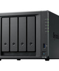 DiskStation DS423 Plus NAS Server With Celeron 2.0 GHz Processor, 6Gb RAM, 8TB SSD Storage, 1TB NVMe Drive, Dual Gigabit LAN, DSM Software Running A Real Deal Workhorse And Serving Beast Mode Home Backups, front view, sleek black tower design.