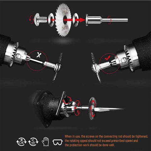 Eight Piece HSS Drill Saw Blades Kit For Rotary Tools And Drills, One Eighth Inch Shank Cutting Wheel Set assembly diagram