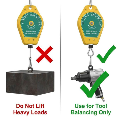 Image showing Heavy Duty Spring Balancer Set Two Pack 6.6 to 11 Lb Range Retractable Tool Fixture Holder used for tool balancing.