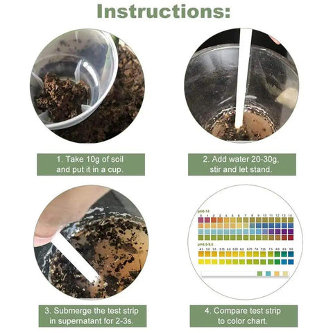 Step-by-step instructions for using Soil PH Test Strips Kit With 100 Test Strips 0 To 14 PH Range Quick And Accurate Soil Tester