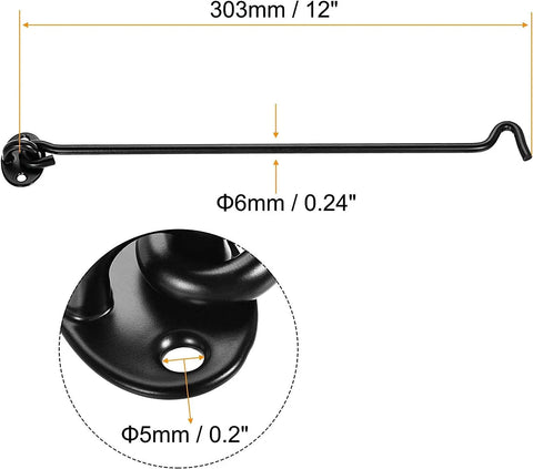 Cabin Hook and Snap Latch for Gate Revolving Door Window 201 with Screws measuring 303mm, made of black metal for durability.